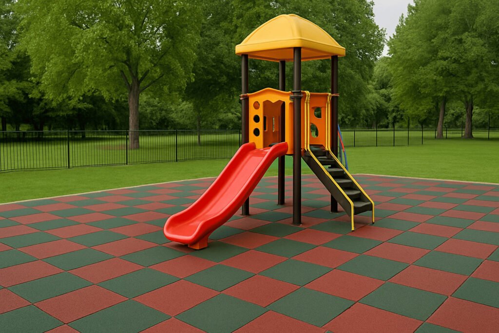 outdoor rubber tile installed in UK playground by Lanhefloor