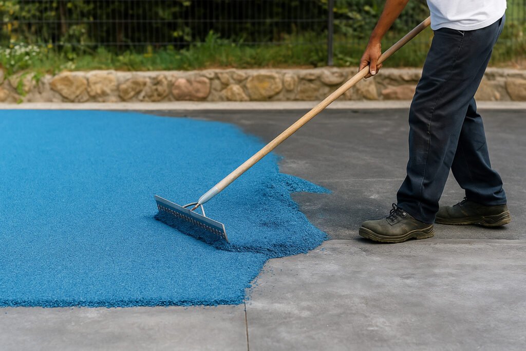 Leveling freshly poured EPDM rubber flooring