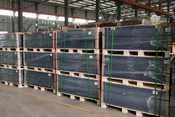 package of rubber tile on pallet