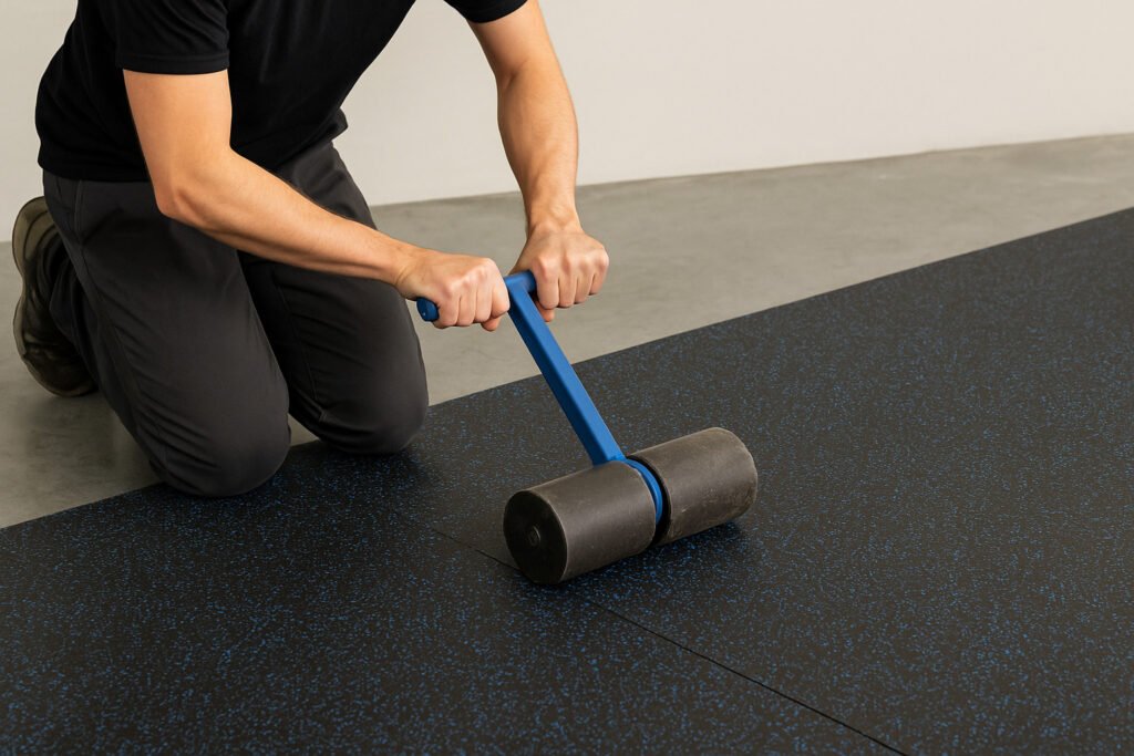 pressing rubber flooring roll with heavy roller
