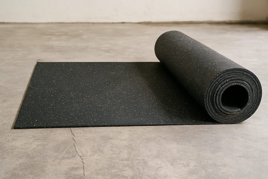 rubber flooring roll acclimating on concrete floor