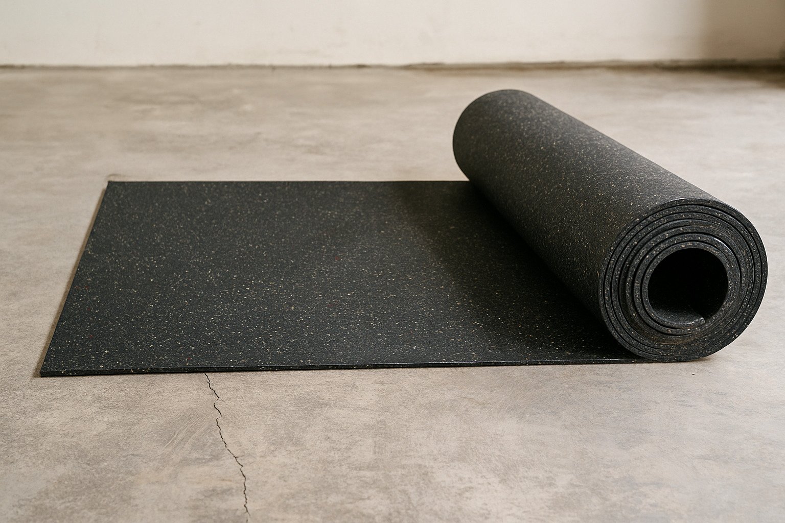 rubber flooring roll acclimating on concrete floor