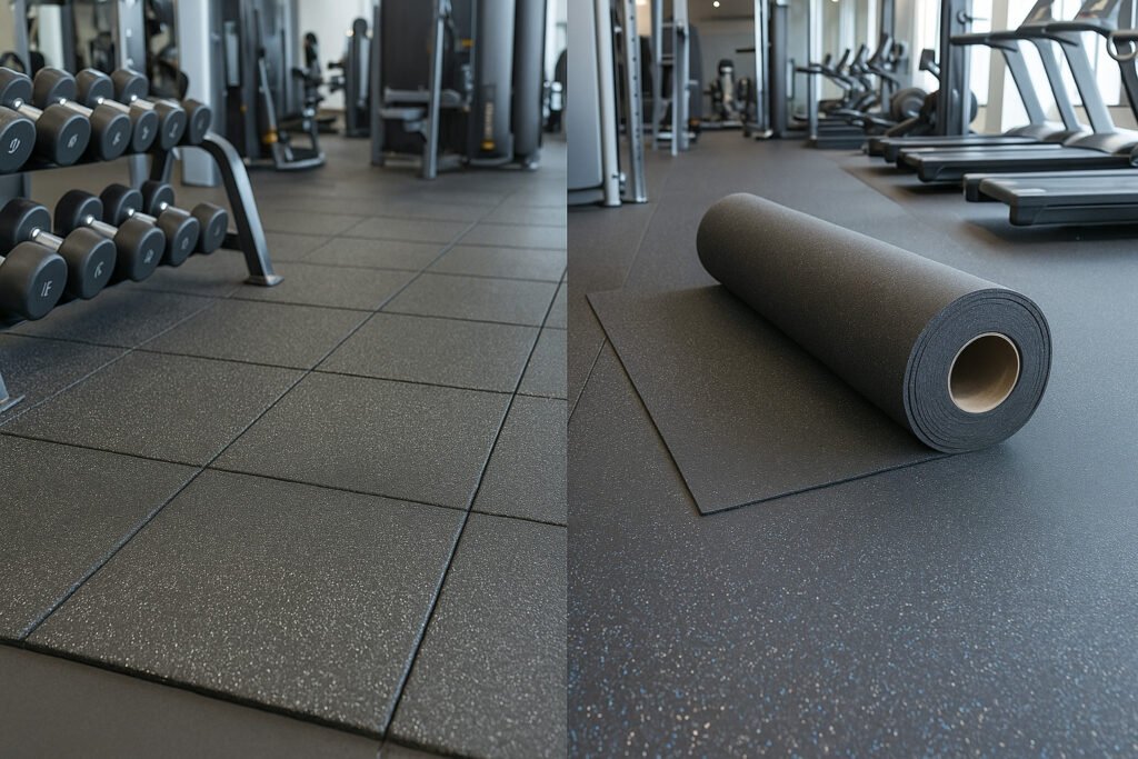 Comparison of rubber tiles and rubber rolls in a commercial gym