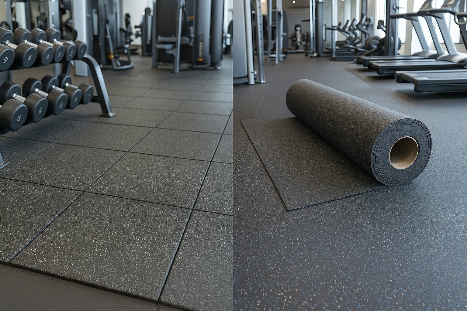 Comparison of rubber tiles and rubber rolls in a commercial gym