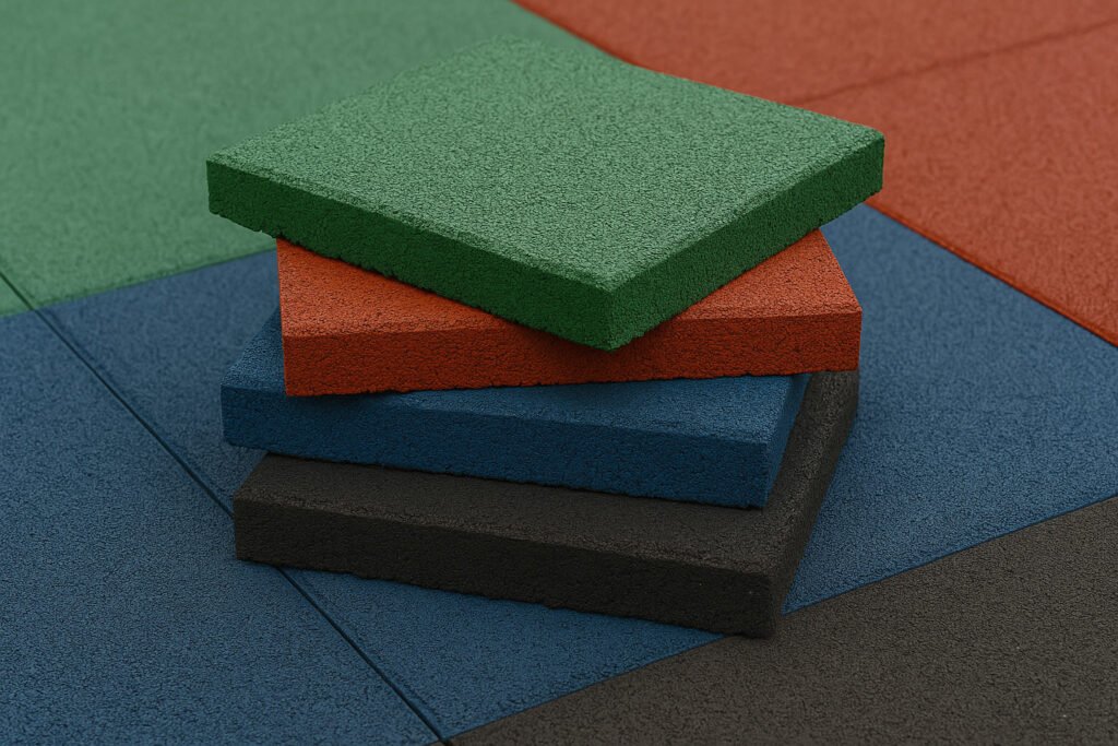Playground rubber tiles in colorful layout representing different thicknesses