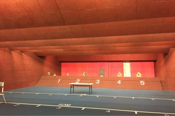shooting room with rubber tile flooring